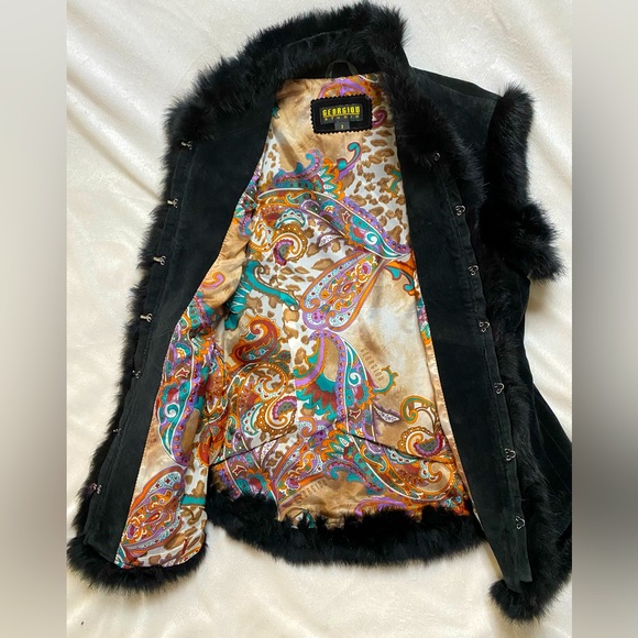 Georgiou studio leather fur embroidered vest - Picture 5 of 11